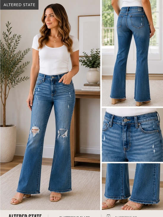 Altar'd State Denim - Altar'd State Distressed Medium Wash Flare Jeans - Blue